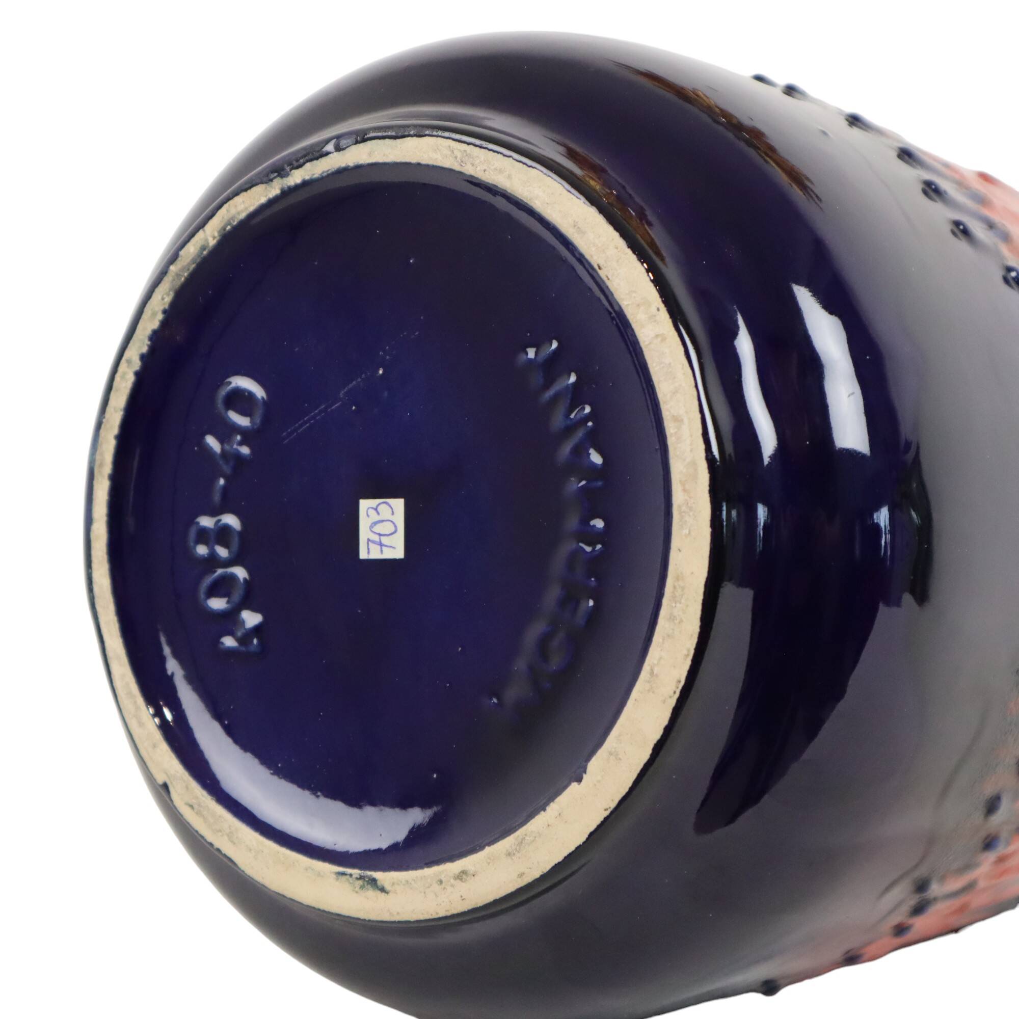 Vintage West Germany Pottery Scheurich Blue Orange Fat Lava 408-40