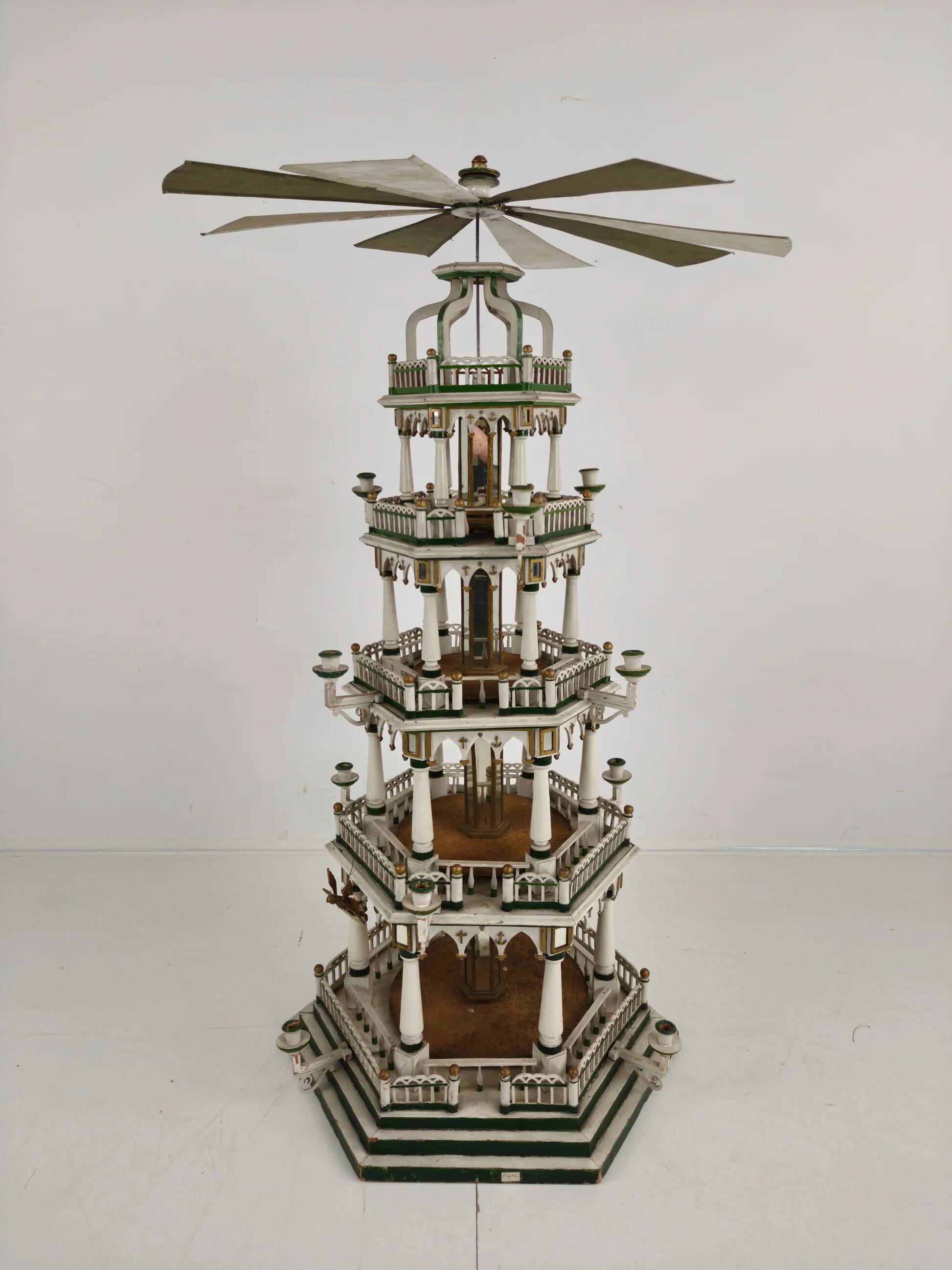 19th century handmade Christmas pyramid – rare and beautiful German folk art piece