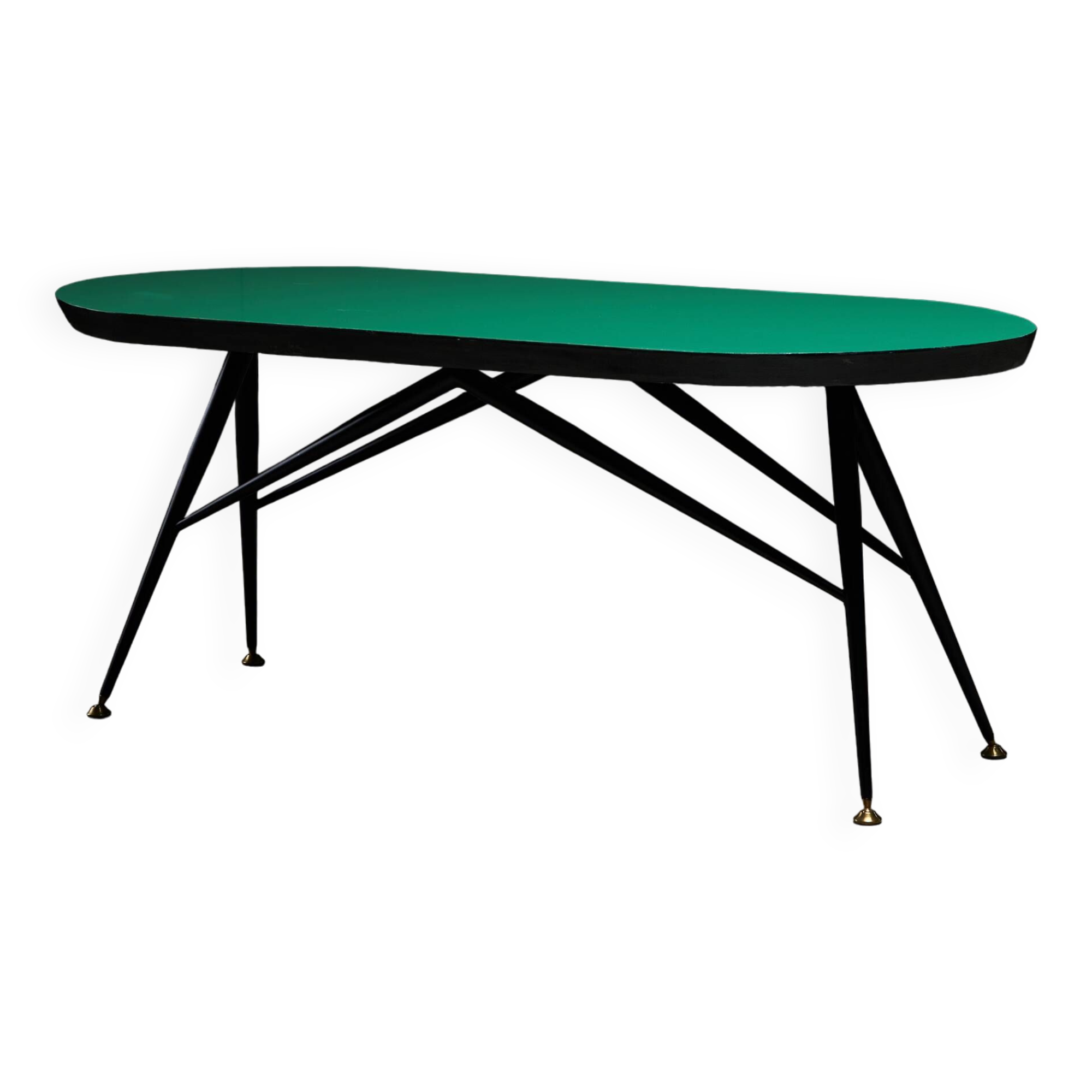 Italian 1950/60s Coffee Table with Copper Feet and Green Top