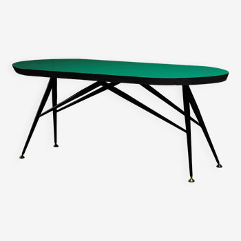 Table basse italienne des années 1950/60 avec pieds en cuivre et plateau vert