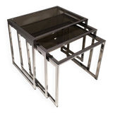 Set of 3 chrome nesting tables. Around 1970.