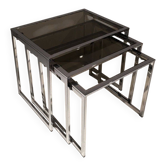 Suite de 3 tables gigognes chromées. Vers 1970