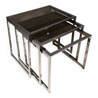 Set of 3 chrome nesting tables. Around 1970.