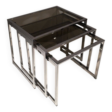 Set of 3 chrome nesting tables. Around 1970.