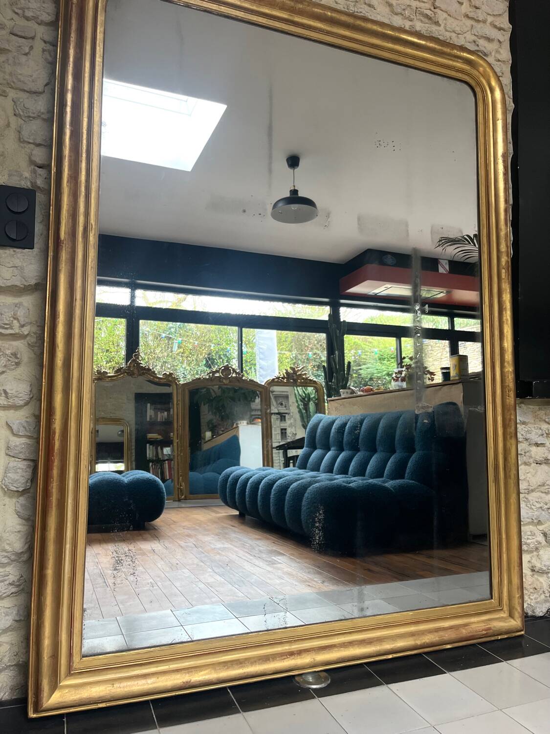 Antique Louis-Philippe mirror 200/150cm gold leaf and mercury glass