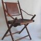 Chaise de campagne, chaise d'officier en teck et bambou, avec assise en cuir cousu et détails en laiton - années 1960
