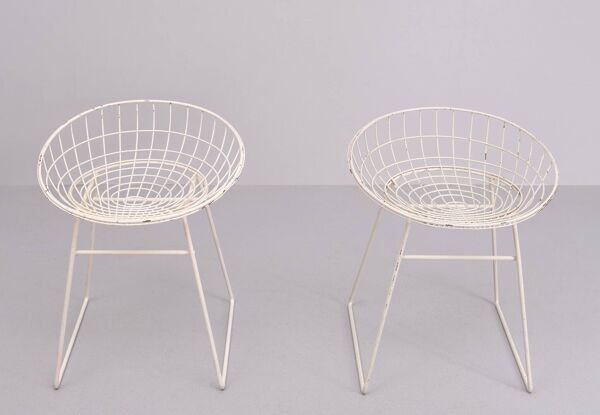 Tabouret en fil Pastoe KM05 Cees Braakman années 1950 Hollande