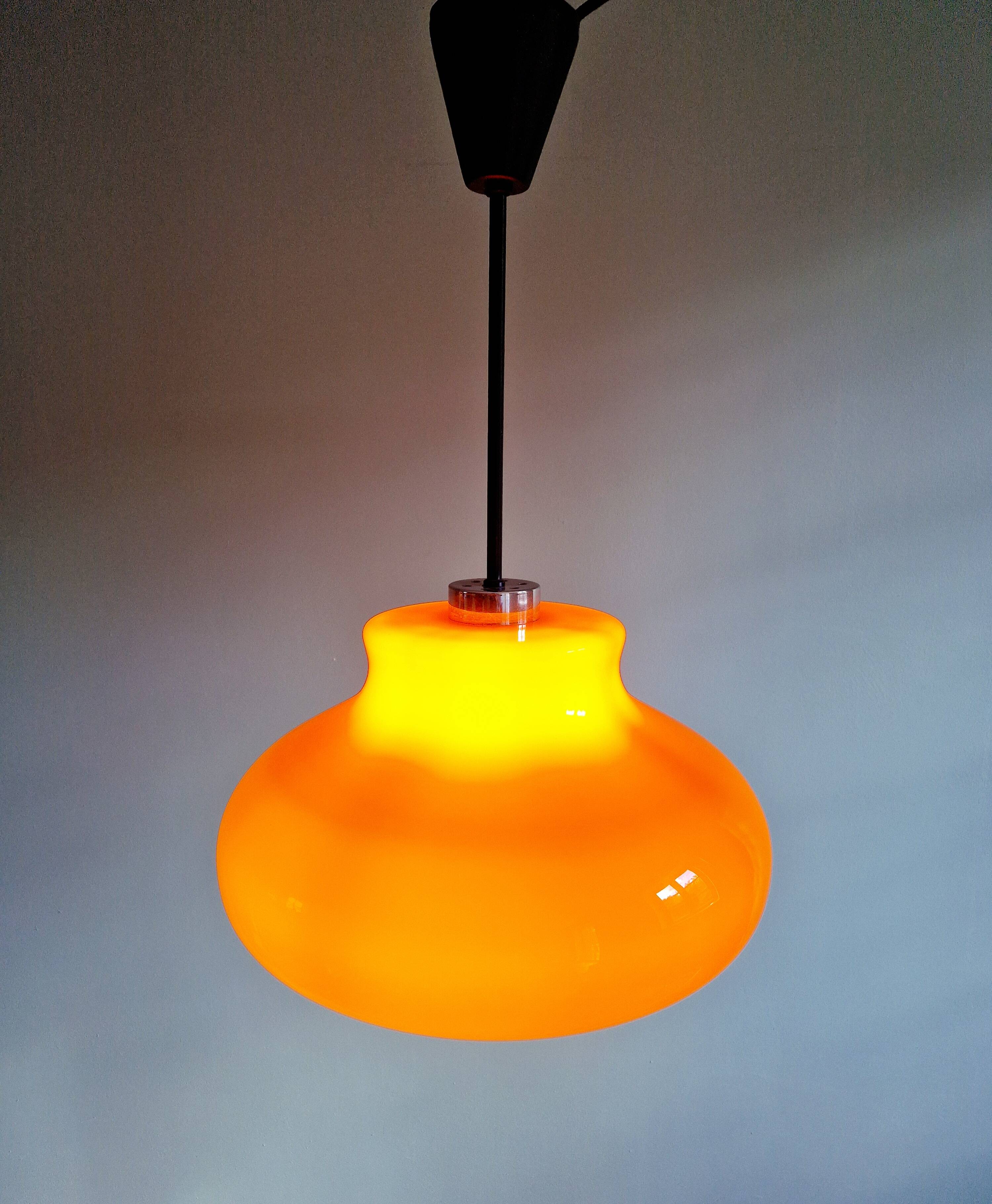 Large vintage pendant light in orange opaline, 1970s