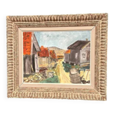 Original Swedish Oil on Panel – "Rural Village" by an Unknown Artist – Vintage and Framed – 50 × 42 cm (19.7" × 16.5")
