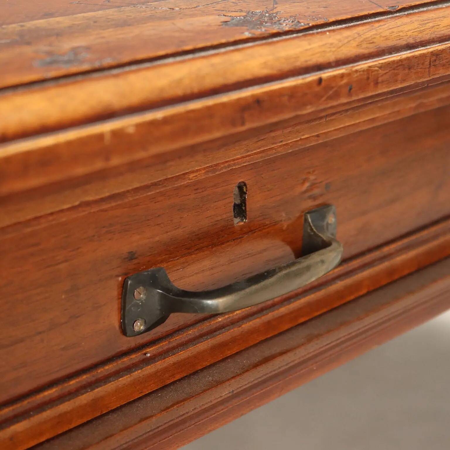Antique walnut desk with brown leather, Italy, 19th century