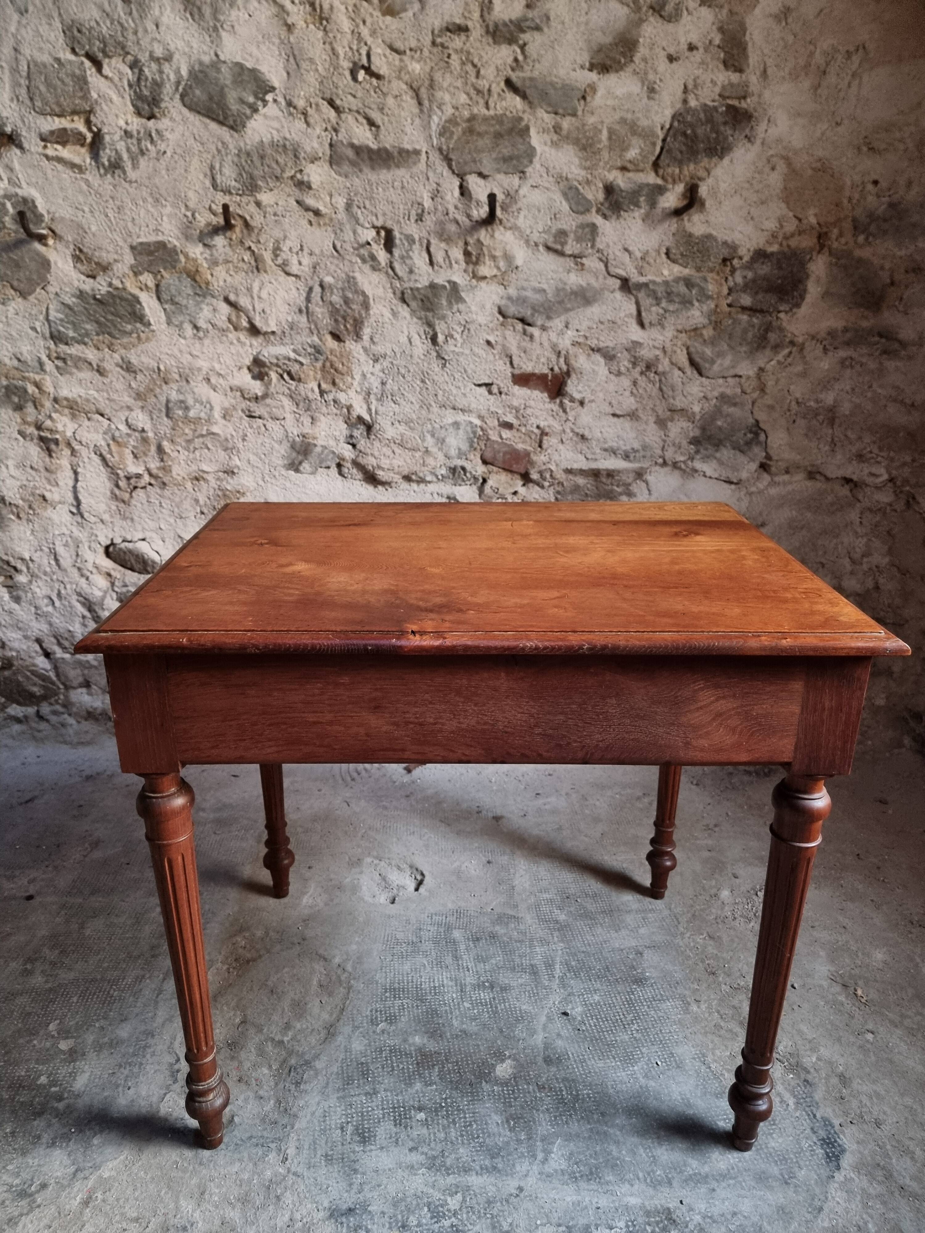 Antique oak writing table with drawer, French side table, console, solid oak desk, circa 1930–1950.