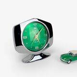 Réveil space age diamond métal chromé et cadran vert 70's