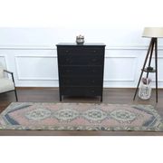 Vintage Turkish Hand-Knotted Wool Cotton Pink Runner Rug 84x281