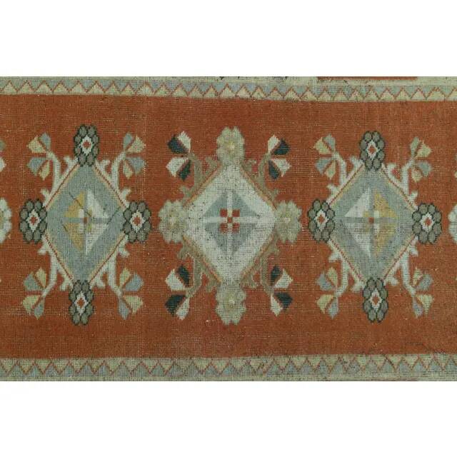 1970s Vintage Turkish Handmade Wool & Cotton Orange Area Rug 156x253