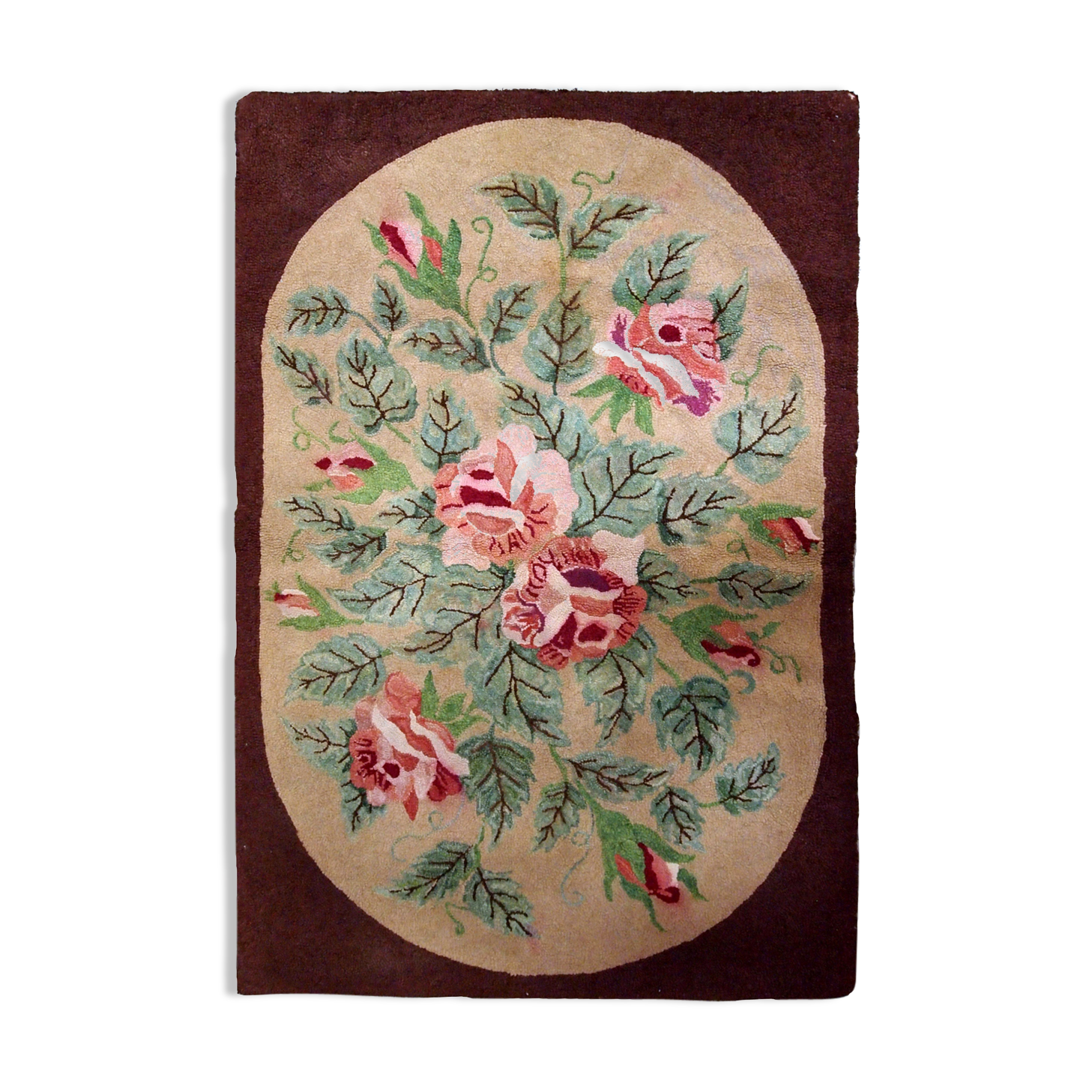 Tapis ancien Américain Hooke fait main 82x134cm, 1900