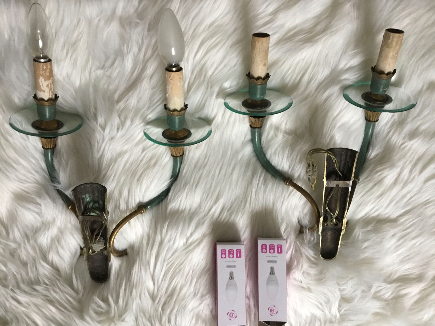 Brass and glass sconces