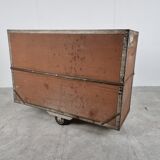 Vintage industrial steel and wooden trolley, 1950s