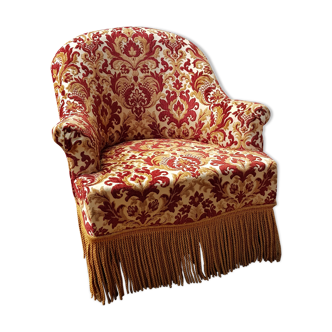 Fauteuil médaillon velours rouge
