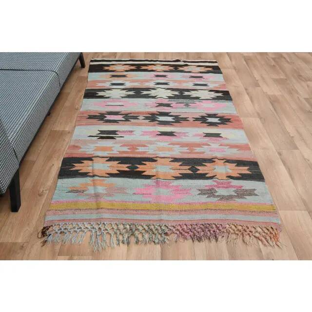 Colorful Geometric Pattern Woven Kilim Runner Rug 143x234