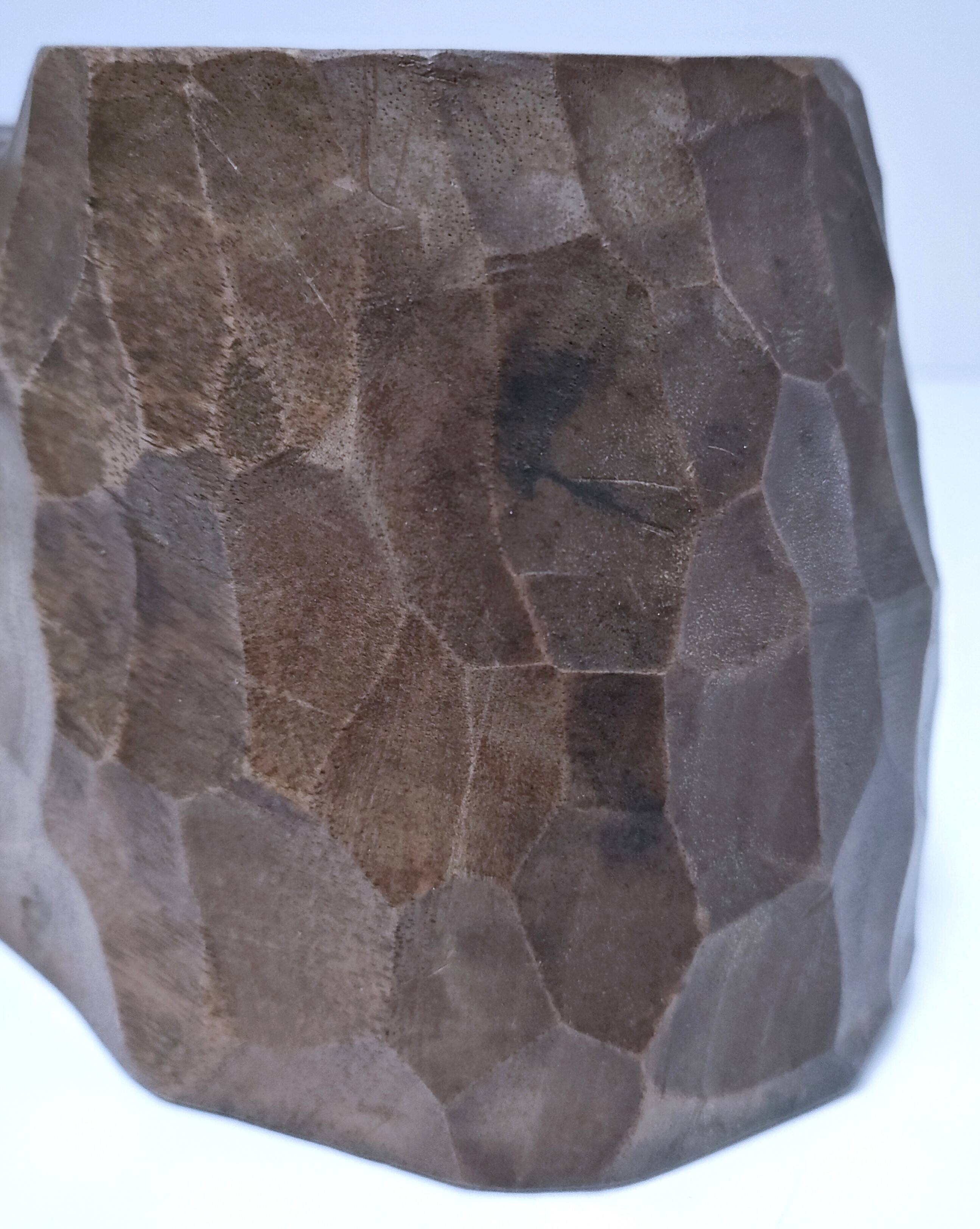 Carved solid wood pencil holder signed vintage