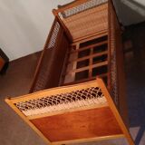 Children's bed wood and rattan feet compas vintage 60s
