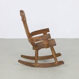 Brutalist Rocking Chair in Solid Oak by De Puydt, 1970s