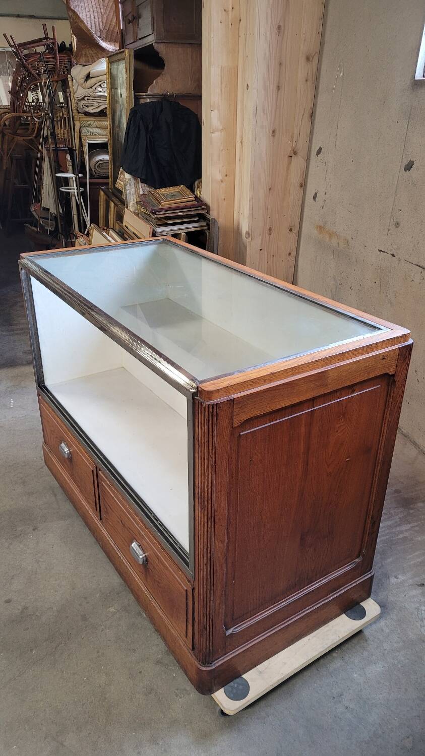 Shop counter display cabinet with old drawers, 1900s