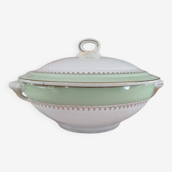 Cafés Lemaire soup tureen, water green and gold frieze