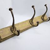 Solid teak coat hook with 3 double cast iron hooks