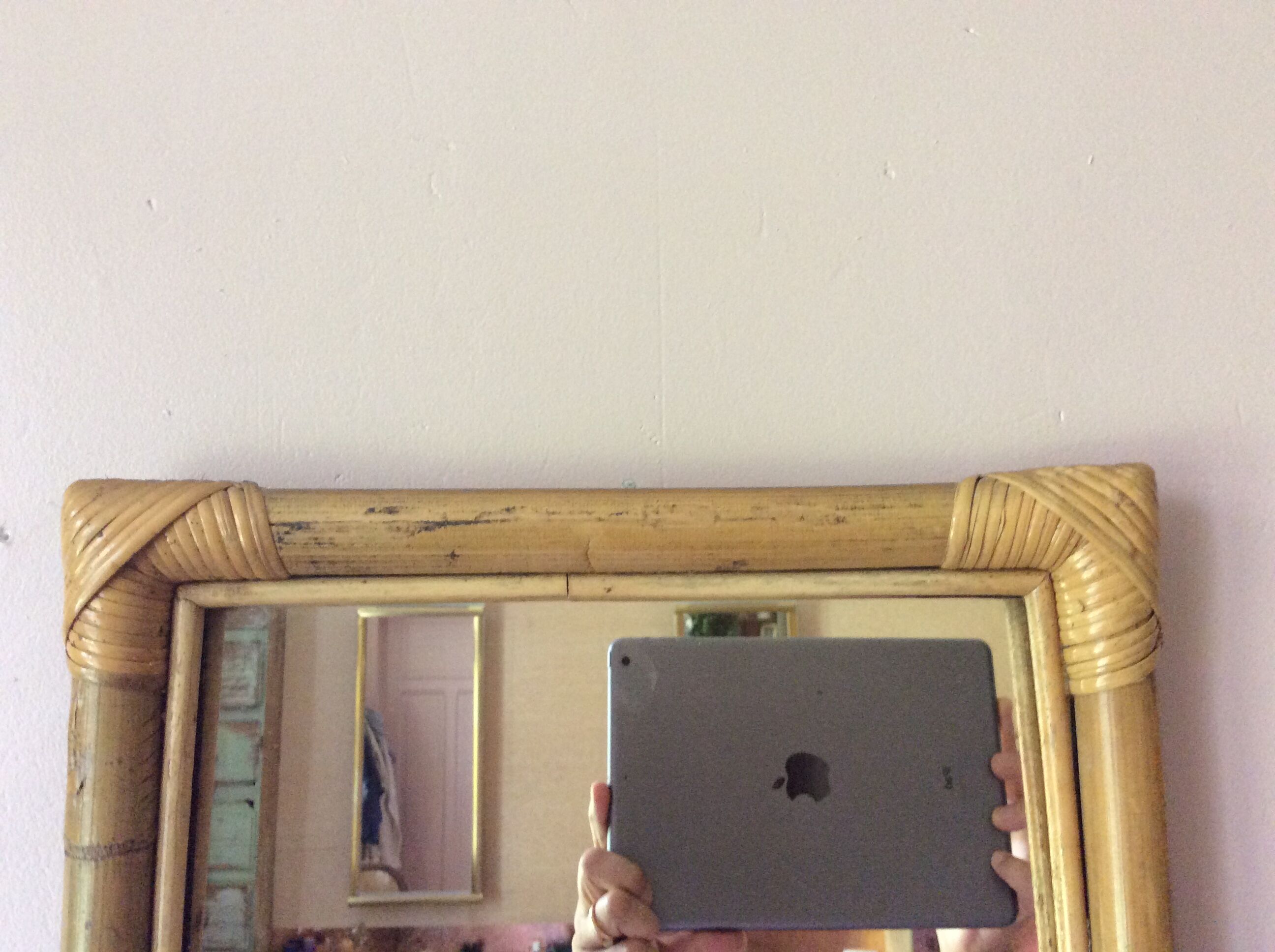 Vintage rattan square mirror