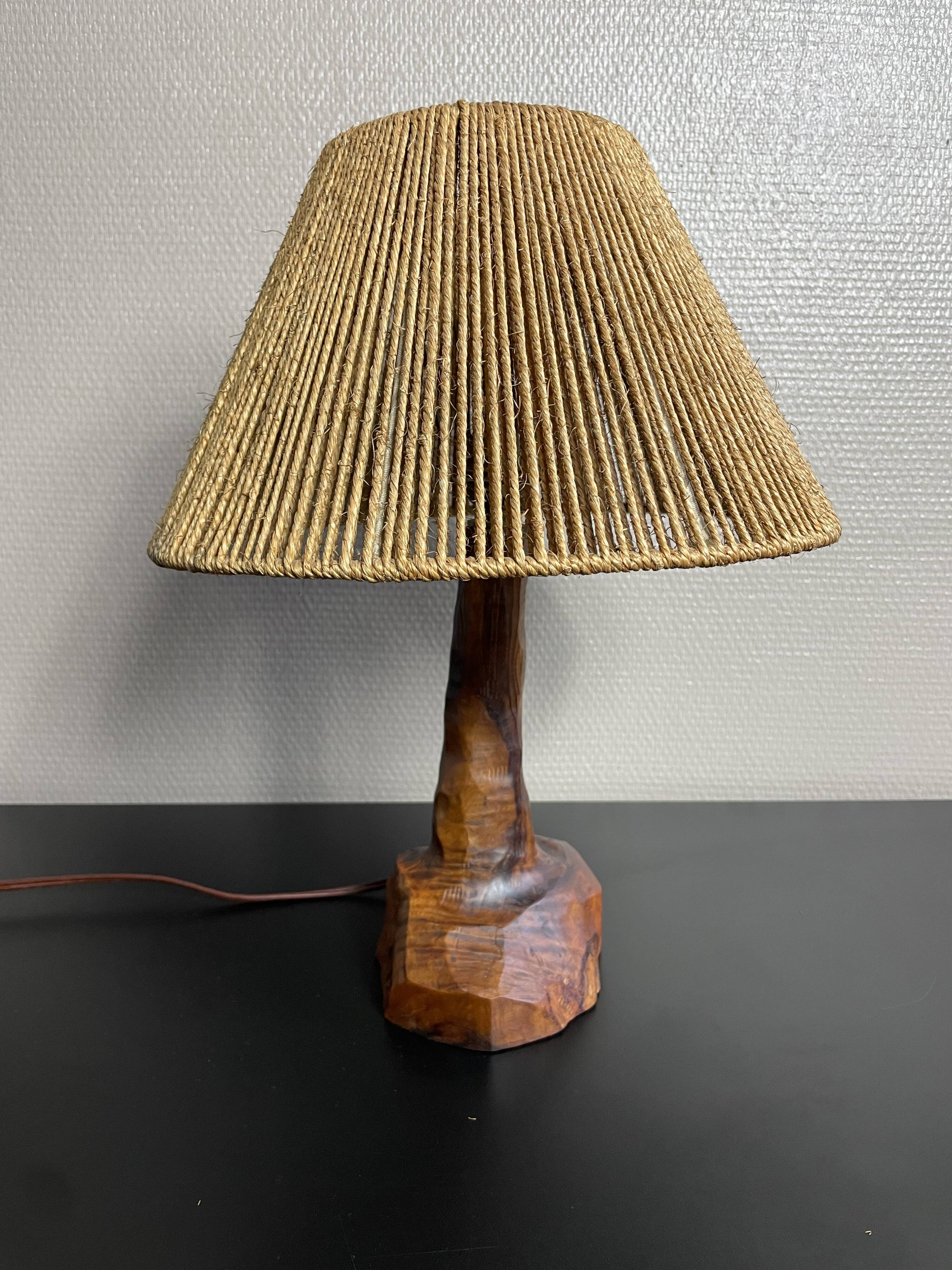 Wooden lamp by Olivier 70s