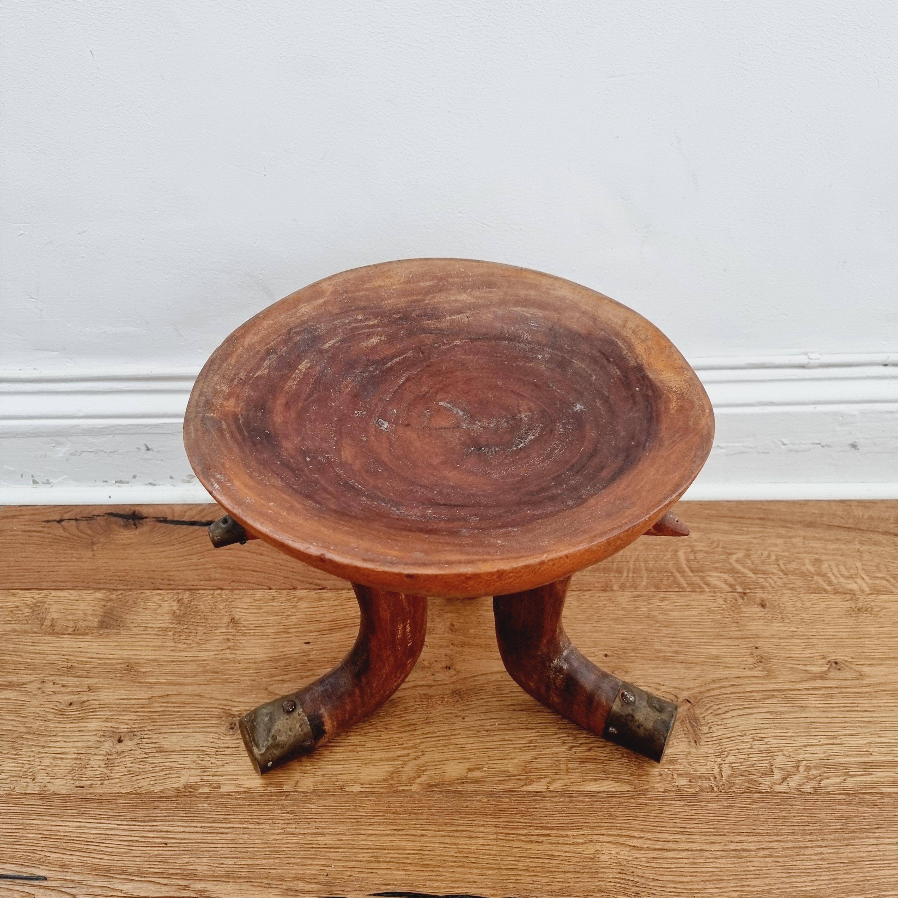 Tribal stool with brass details, Southern Ethiopia, early 20th century.