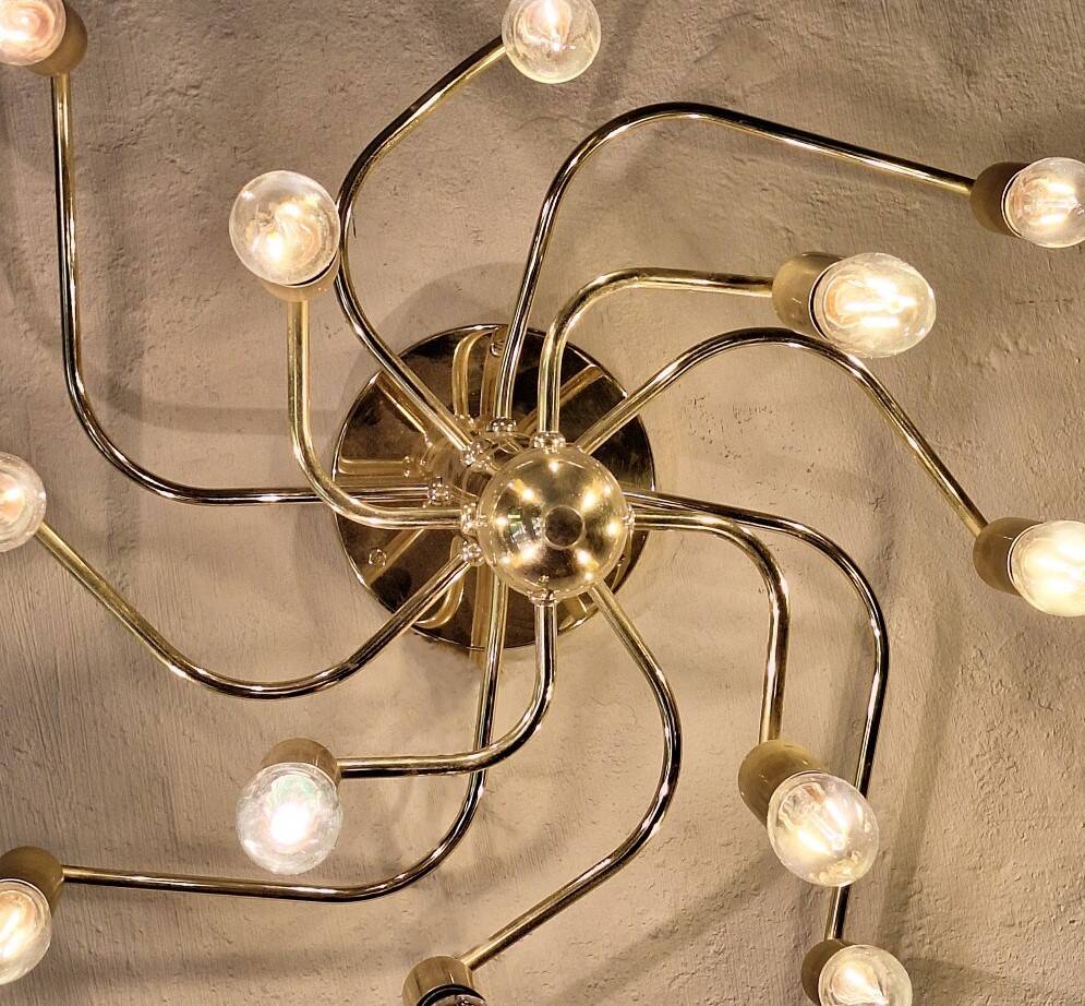 Mid century modern 3-level brass spiral brass chandelier, 1960s