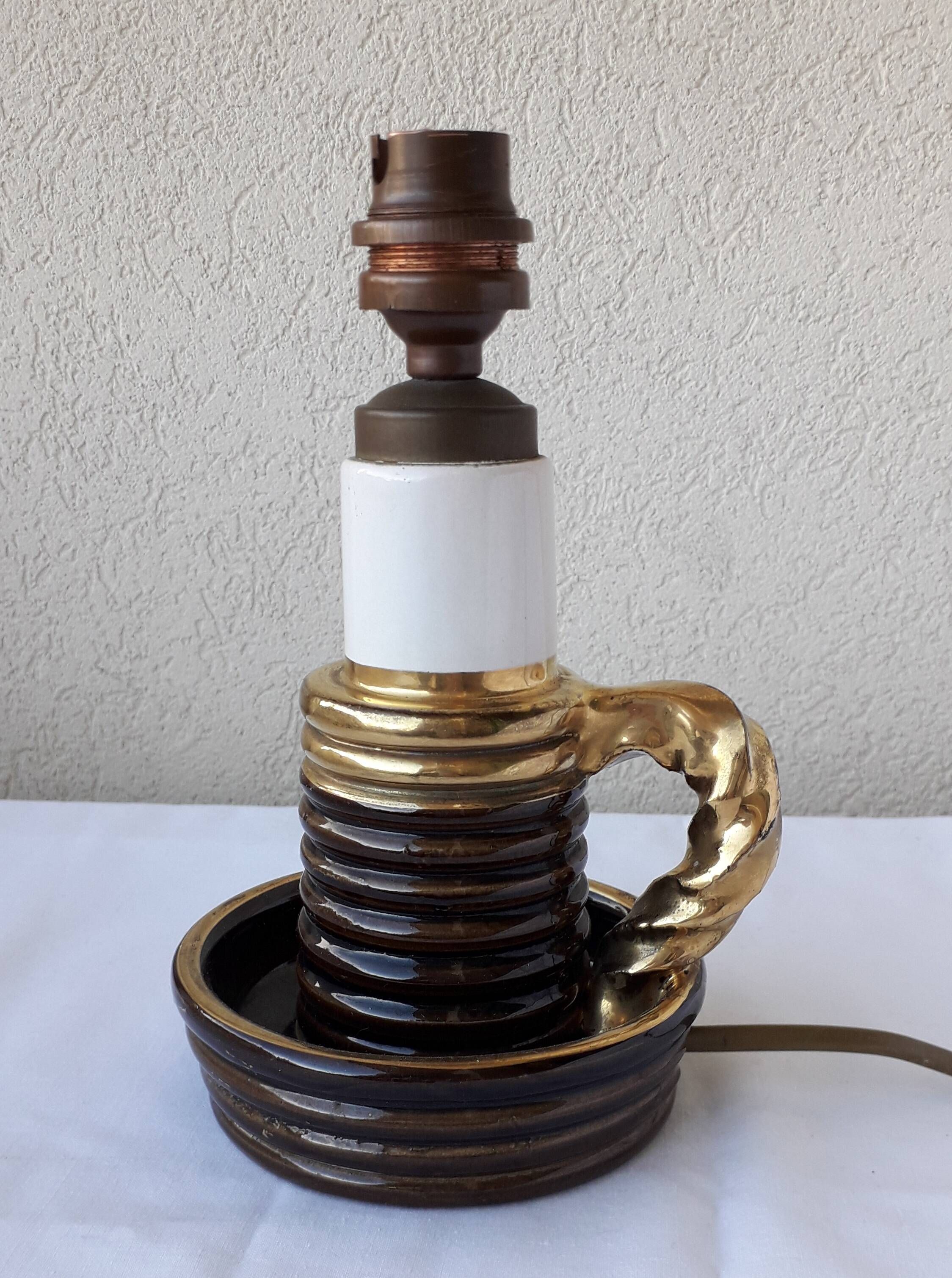 Pied de lampe en céramique forme bougeoir