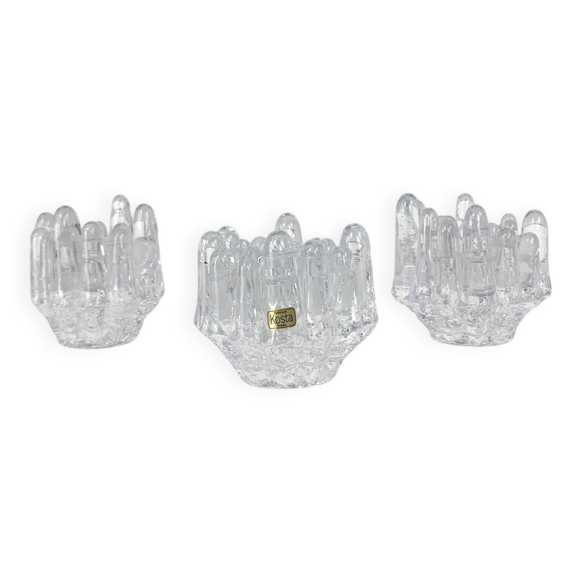 Bougeoirs en verre "tournesol" par Göran Wärff pour Kosta Boda, Suède, années 1970