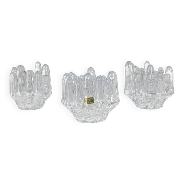Sunflower glass candle holders by Göran Wärff for Kosta Boda, Sweden, 1970s, set of 3