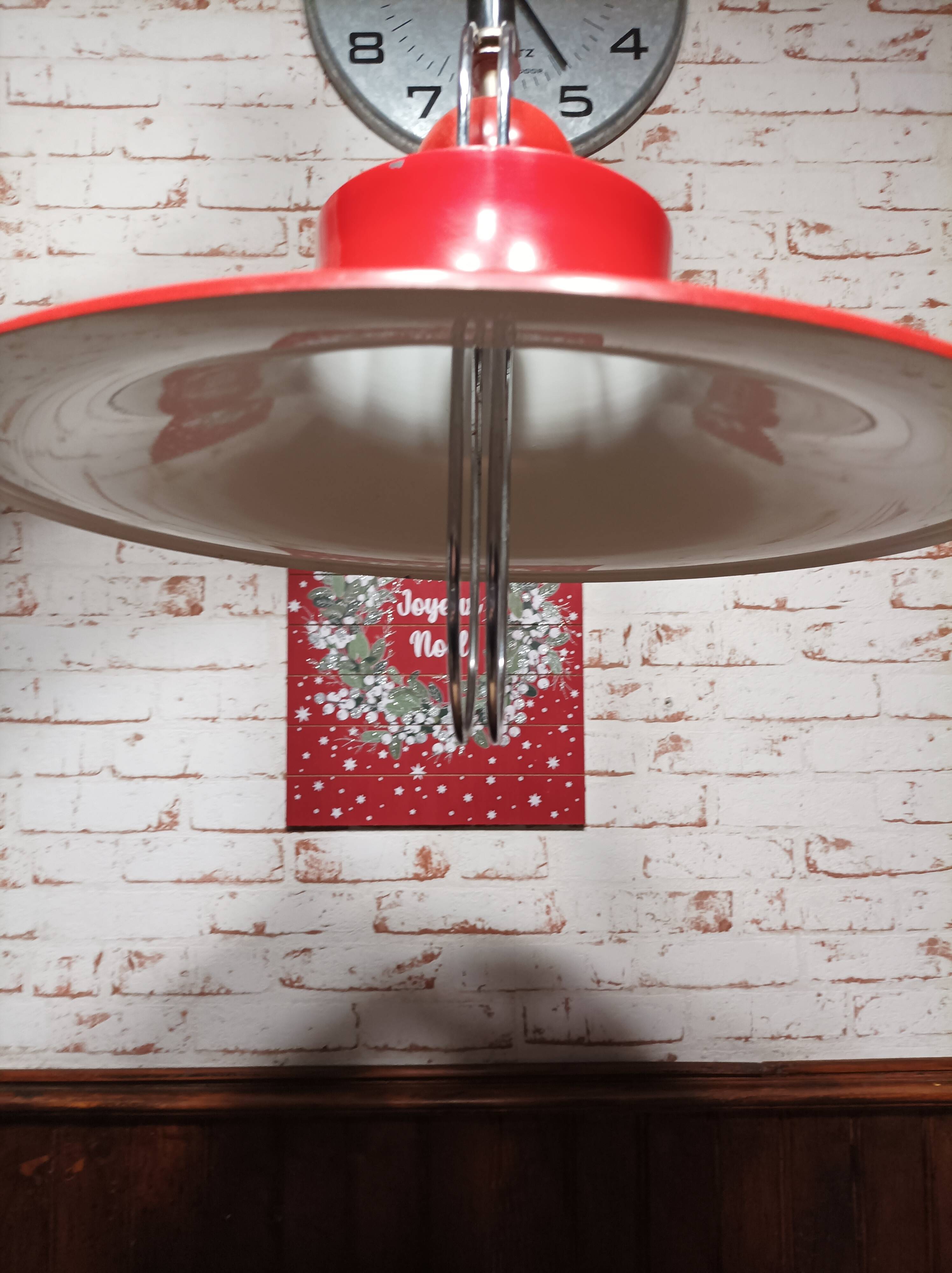 Suspension, red and white metal chandelier from the 70s