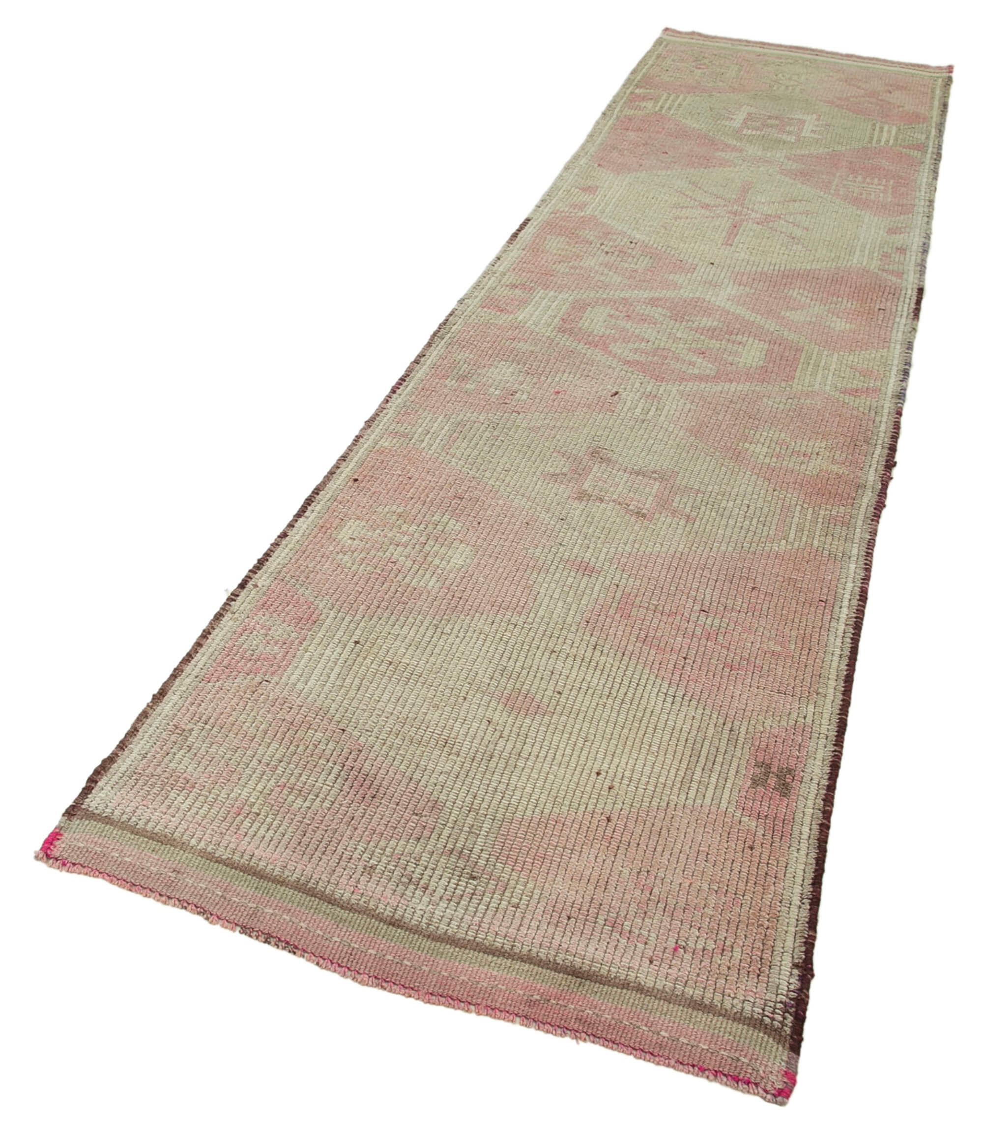 Handwoven antique anatolian beige runner rug 94 cm x 343 cm