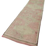 Handwoven antique anatolian beige runner rug 94 cm x 343 cm