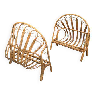 Lit corbeille en rotin pour enfant 1960