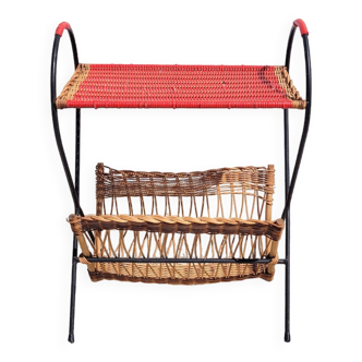 Magazine holder end of sofa scoubidou and rattan 1960