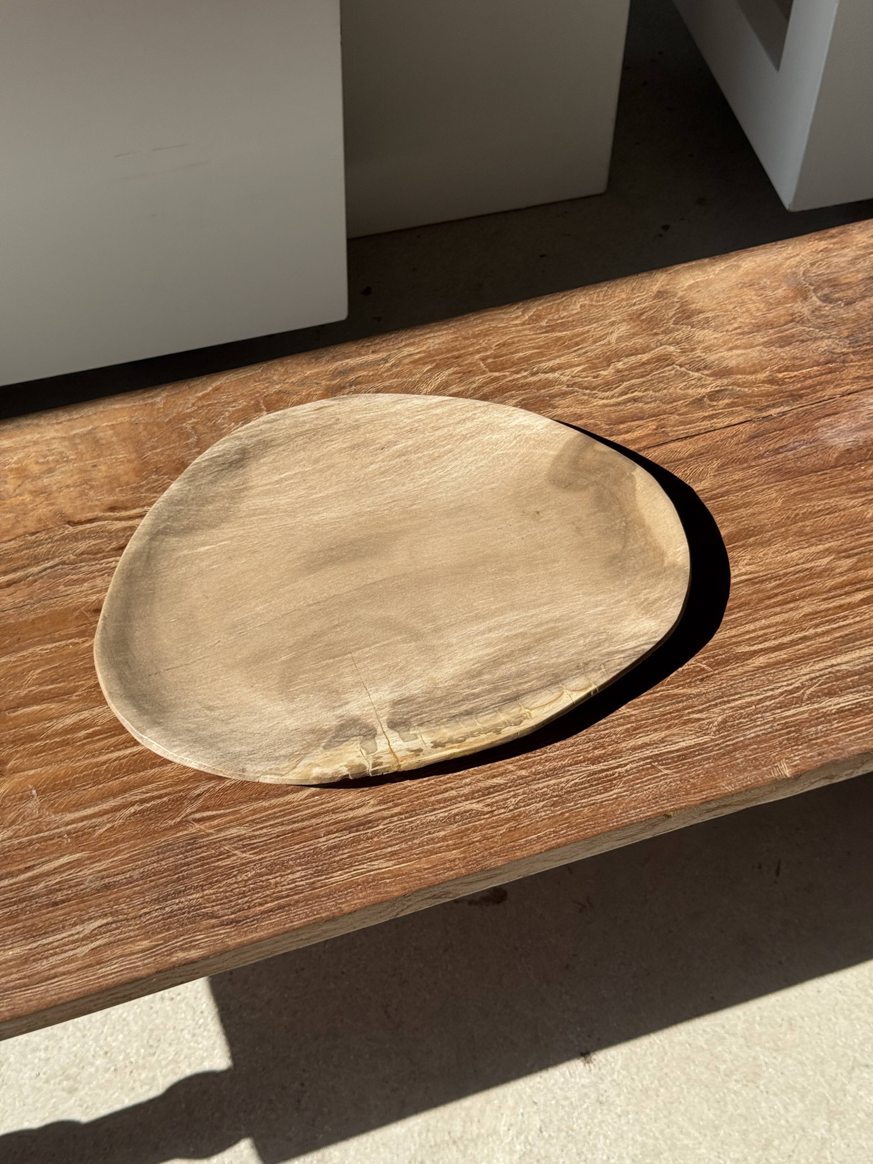 Large oval beige petrified wood dish or bowl D36x28 -3783