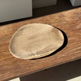 Large oval beige petrified wood dish or bowl D36x28 -3783