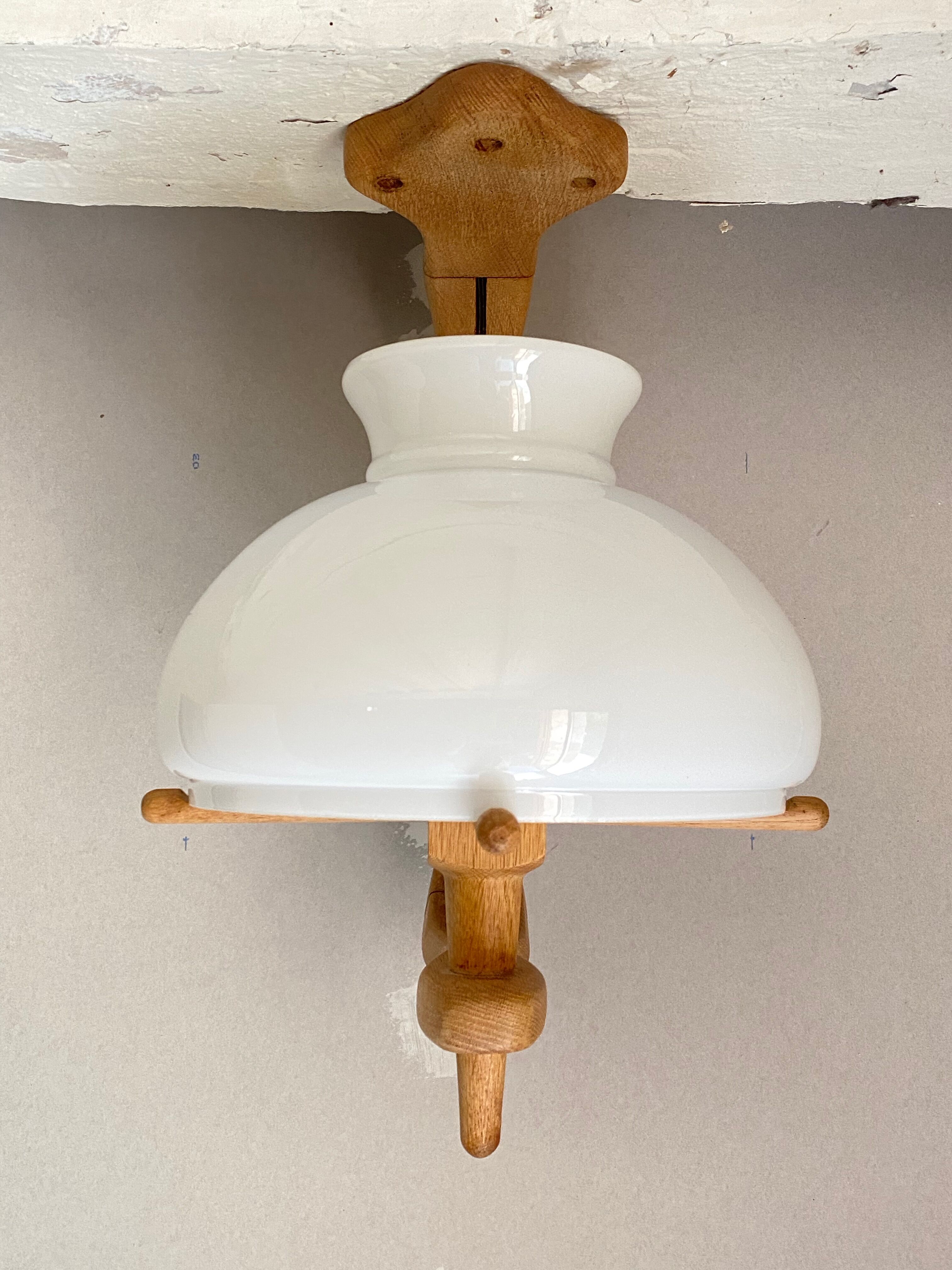 Oak ceiling lamp Guillerme & Chambron 1950