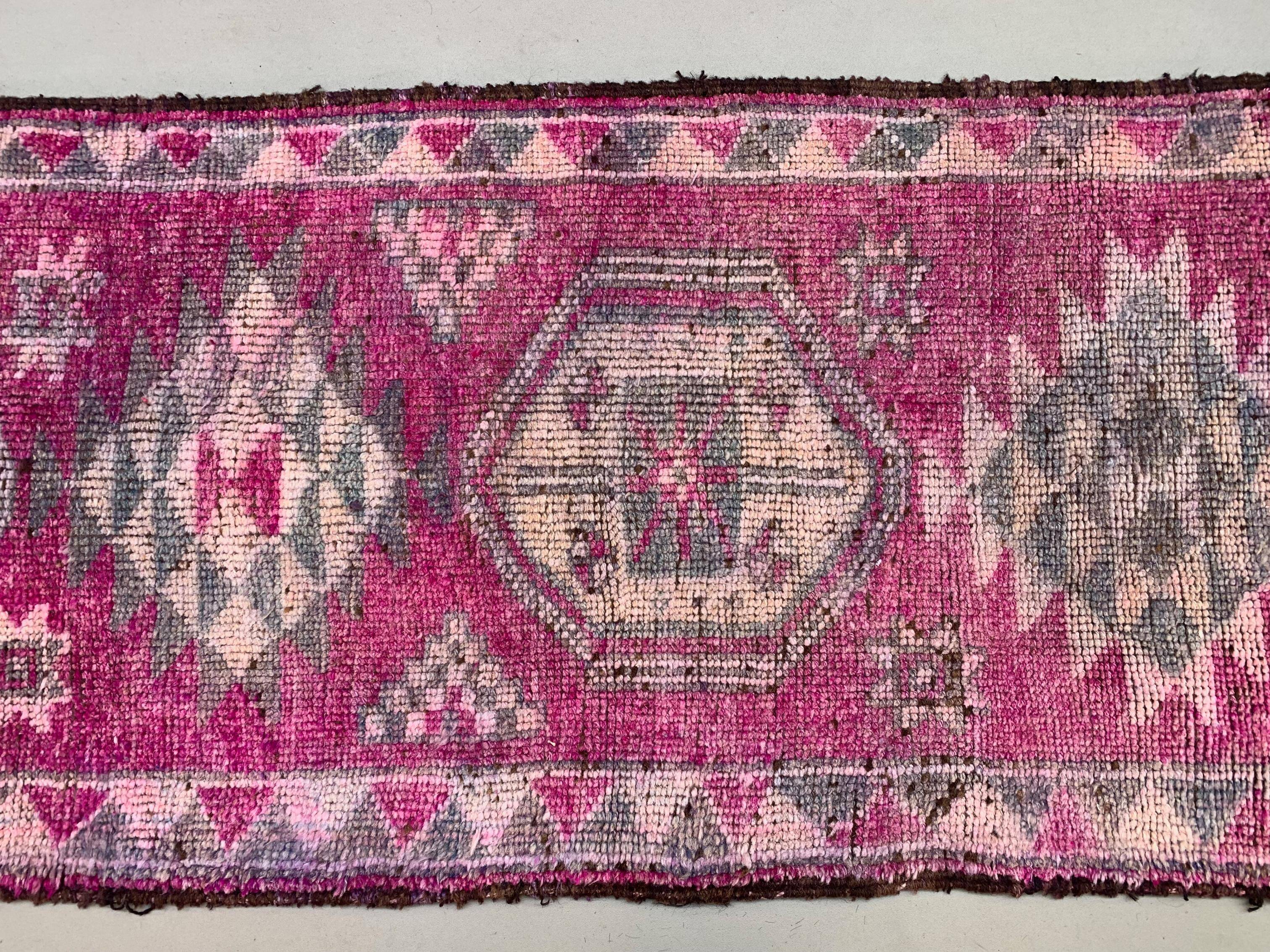 Vintage Turkish  Tribal Runner 355x90 cm veg dye wool rug tribal, handmade