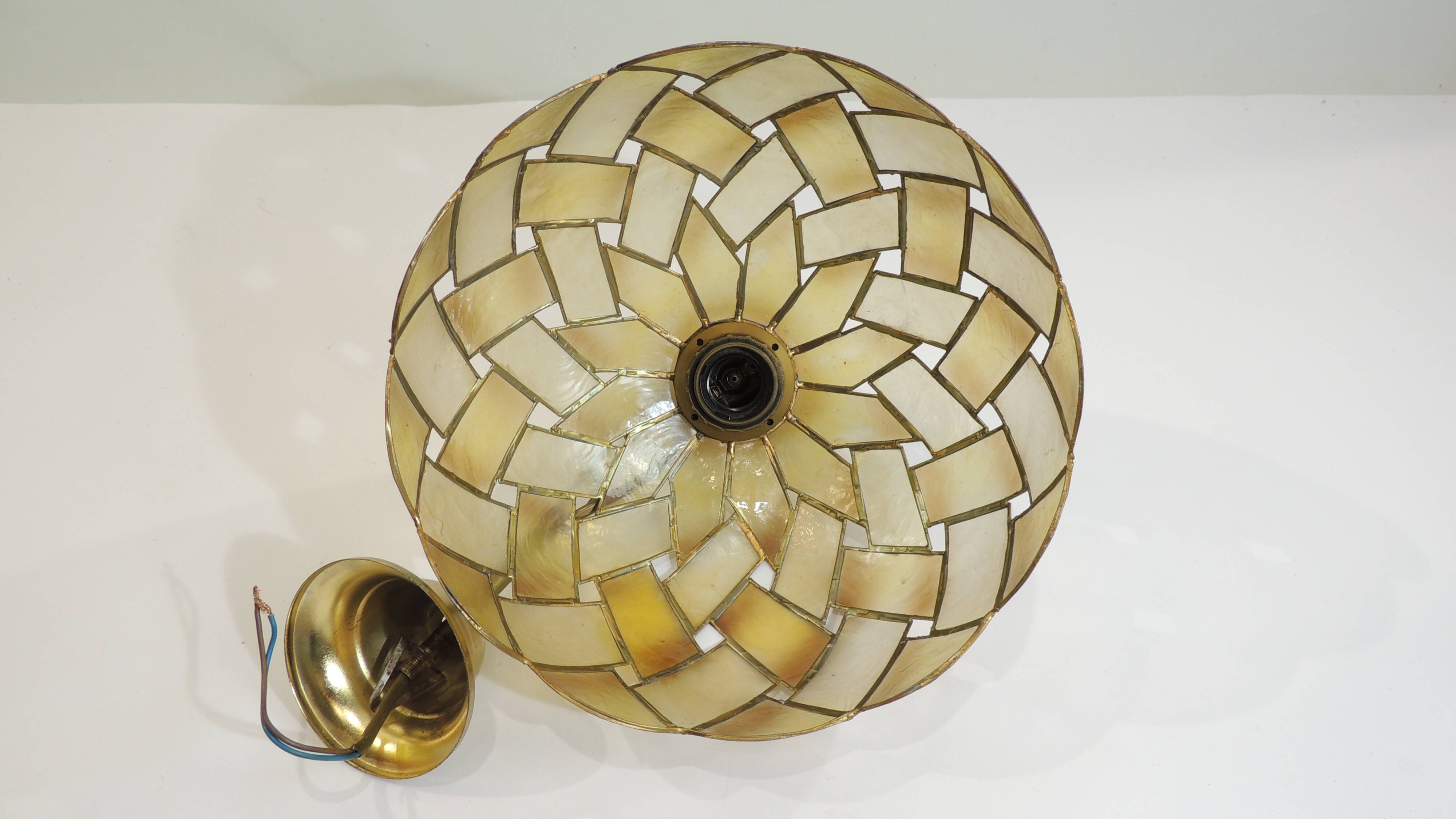 Vintage Capiz Shell Pendant Lamp – Woven Mother of Pearl Shade,