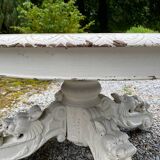 White lacquered oak table, richly carved central leg. Late 19th century