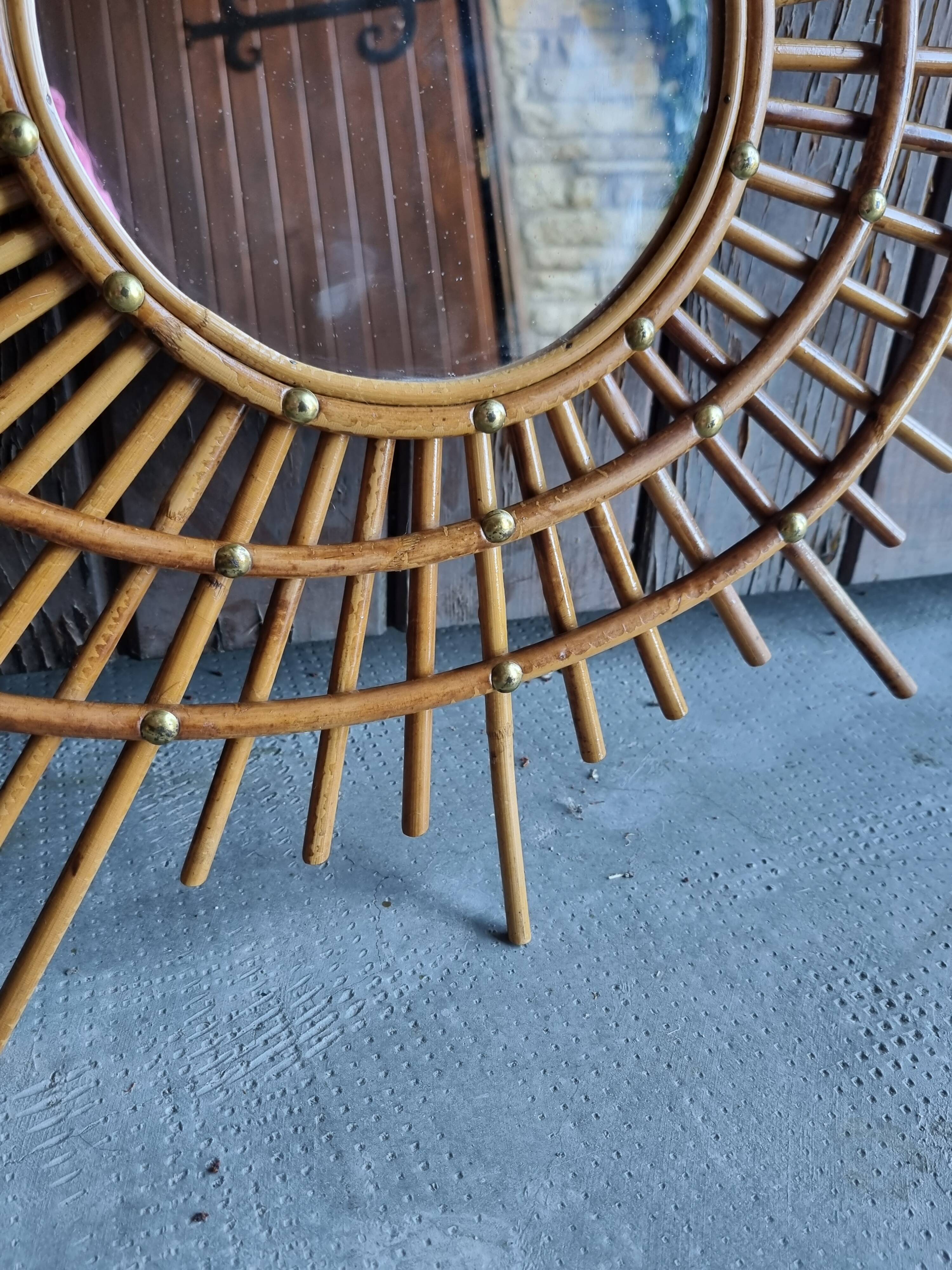 Asymmetrical rattan mirror