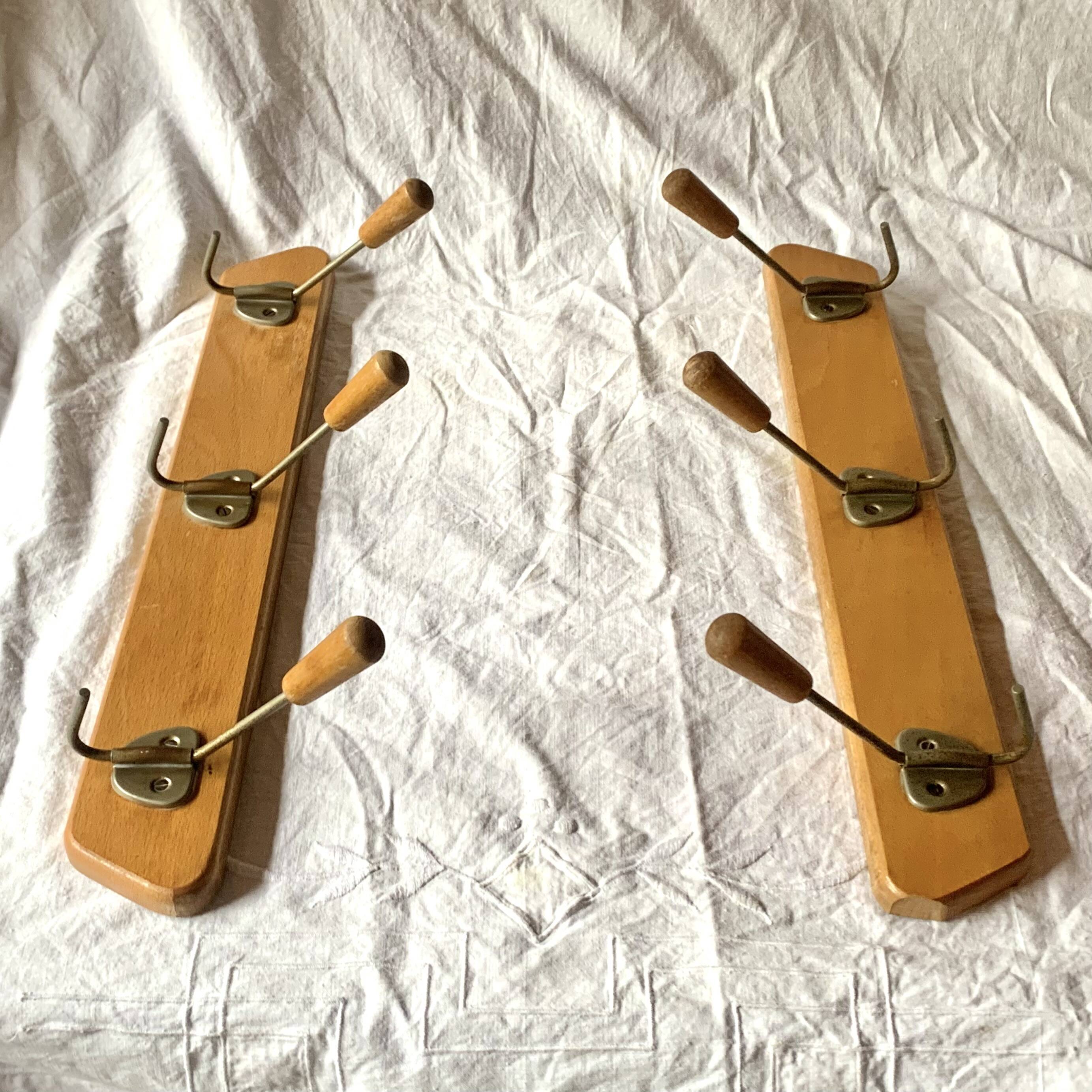 Pair of vintage wall coat racks - 3 hooks