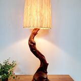 Brutalist lamp in olive wood 1970